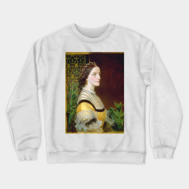 Portrait of a Lady - probably Anne Simms Reeve of Brancaster Hall, Norfolk by Frederick Sandys Crewneck Sweatshirt by Classic Art Stall